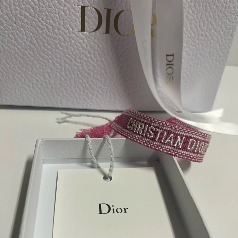 Christian Dior Friendship Bracelet Pink White Embroidered Bracelet Women